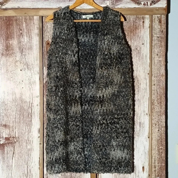 COCOGIA longline cardigan vest multi color brown blue tan mohair wool medium - Picture 3 of 5